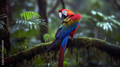 red and green macaw or green blue winged macaw, Ara chloropterus, perched