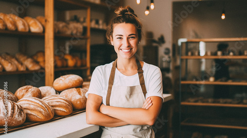 White woman working at a bakery shop