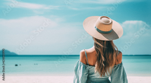 Woman wearing a straw hat stands on the beach © Ricardo Costa