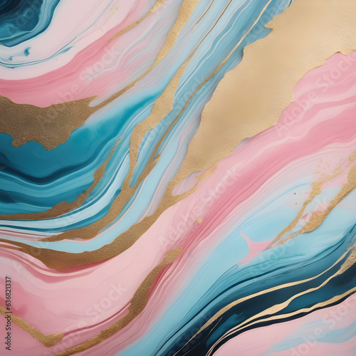 Abstract watercolor paint background illustration - Soft pastel pink blue color and golden lines  with liquid fluid marbled paper texture banner texture