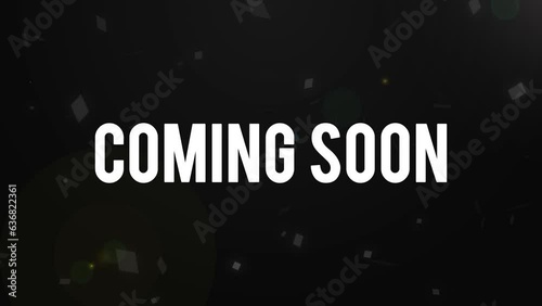 Coming soon animation text with stroke particle glow effect. Coming soon text with black background. Black version. Advertisement event