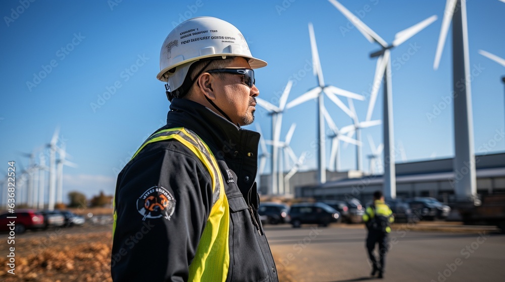 Engineers are monitoring the operation of virtual data and wind turbines..