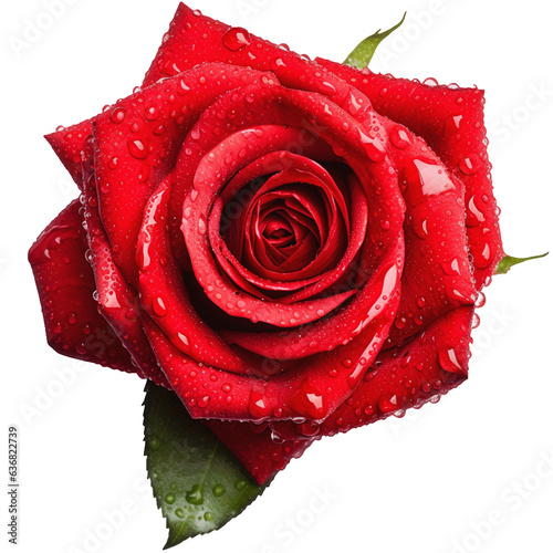 Red rose with water droplets isolated on white