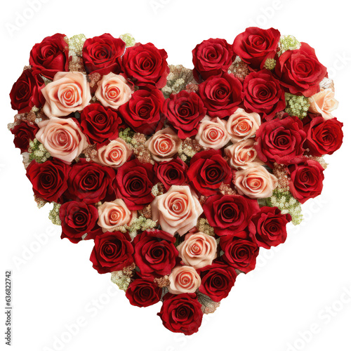 Heart-shaped bouquet of roses isolated on white background