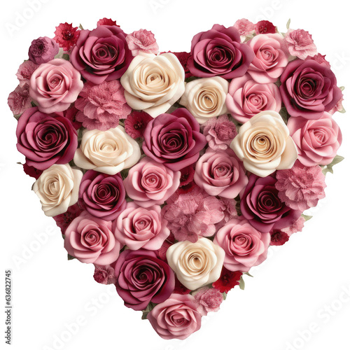 Heart-shaped bouquet of roses isolated on white background