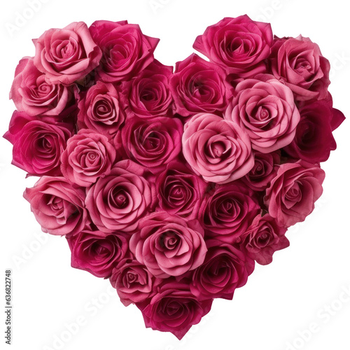 Heart-shaped bouquet of pink roses isolated on white