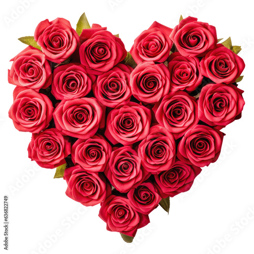 Heart-shaped bouquet of red roses isolated on white