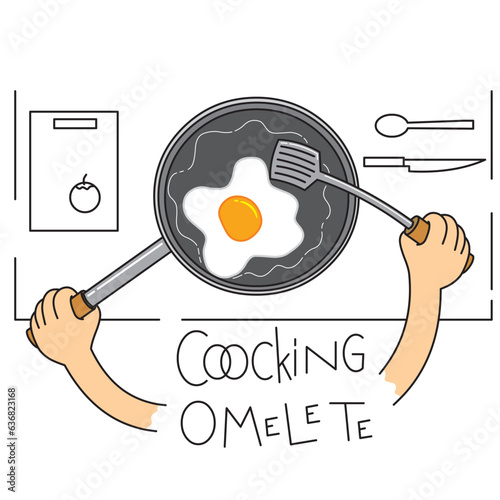 Two Hands cooking an omelette