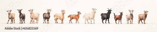 A Minimal Watercolor Banner of a Row of Goats on a White Background