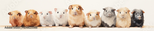 A Minimal Watercolor Banner of a Row of Guinea Pigs on a White Background