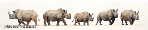 A Minimal Watercolor Banner of a Row of Rhinos on a White Background © Nathan Hutchcraft