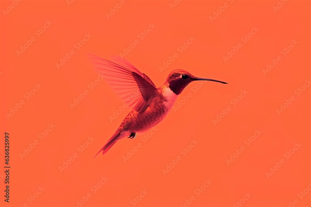 hummingbird in flight on a coral background made by midjeorney hummingbird in flight on a coral background made by midjeorney