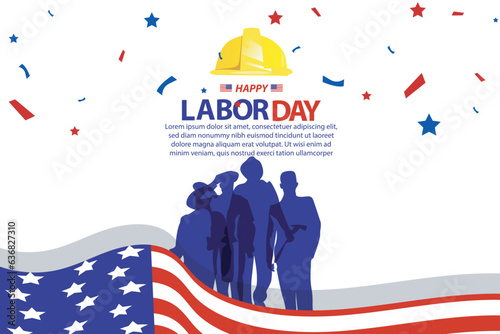 happy labor day 04 September, banner, social media post, flyer or greeting card with worker and struggle theme and American flag. vector illustration
