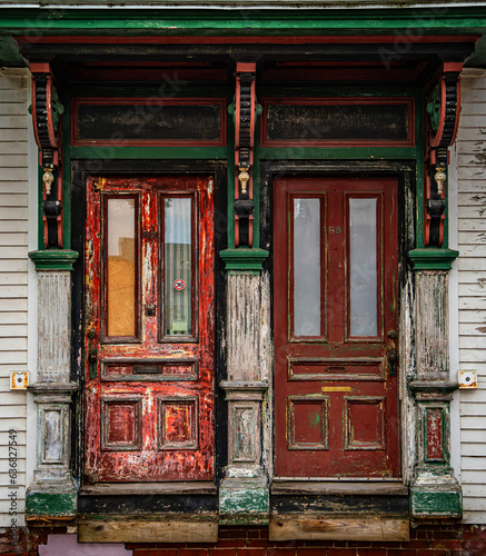 Quadro em tela Two old doors on a rundown house