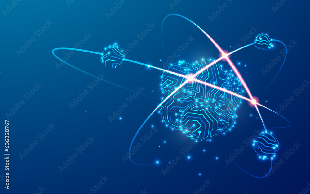 concept of futuristic science tech, graphic of atom structure combined ...