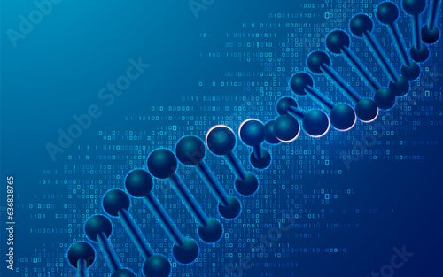 concept of DNA data storage or synthetic biology, graphic of genetic helix with binary element