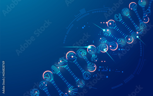 concept of DNA data storage or synthetic biology, graphic of genetic helix combined with electronic pattern