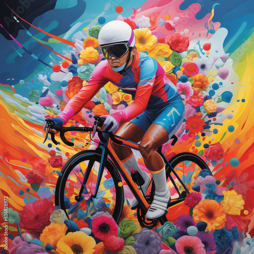 Colorful art design of cycling in paint and splash style