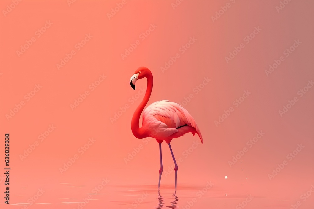 Fototapeta premium flamingo in the water on a coral background made by midjeorney
