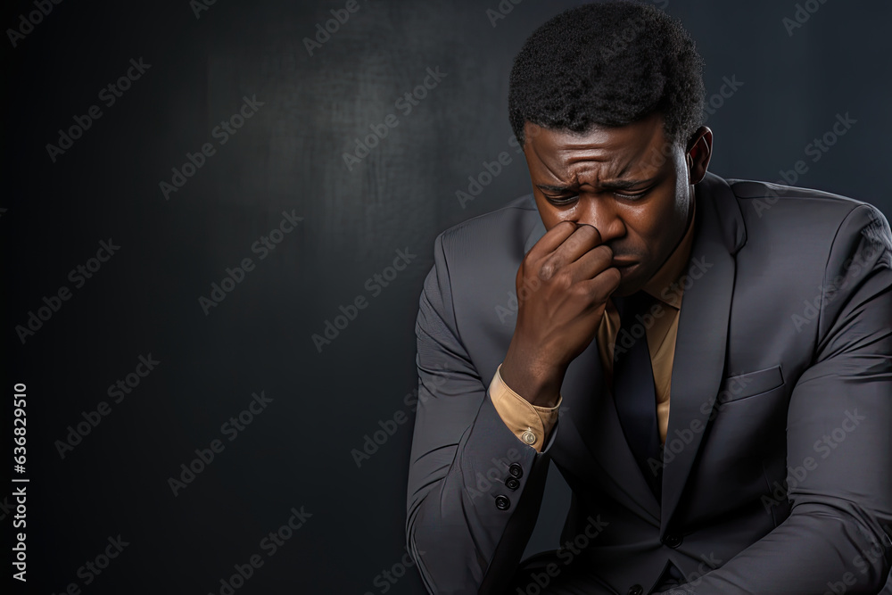 A stressed African American man with copy space. Unemployment concept. A stressed African American man with copy space. Unemployment concept.