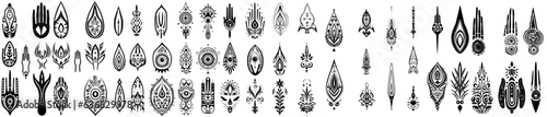 Original berber inspired tattos and symbols, berber drawing, north african symbols, hand of Fatima, Tribal feminist symbols, editable vector