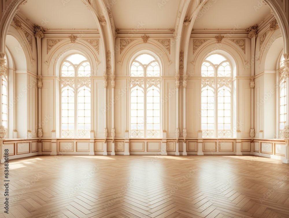 Large Empty Room in Ornate Fancy Old Palace, Parquet Flooring, with Nothing and Nobody