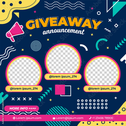 Giveaway Winner Announcement with Three Winner. .for Social Media Post Banners Template
