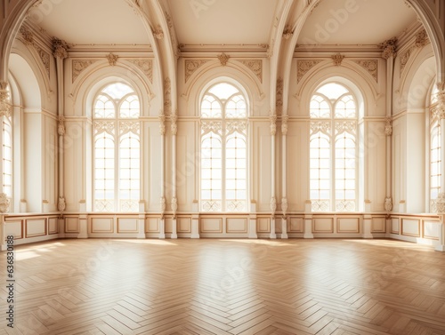 Large Empty Room in Ornate Fancy Old Palace, Parquet Flooring, with Nothing and Nobody