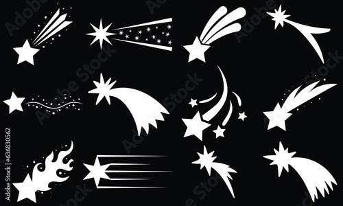 Star logo designs template, Fast star logo Vector, Shooting stars icons. Comet tail or star trail vector set isolated on white background. Stardust falling simple meteorites