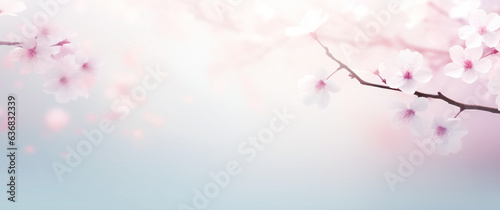 Dreamy background texture featuring cherry blossom flowers on a soft light pink and blue canvas