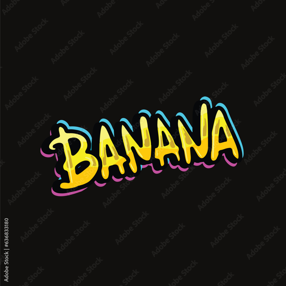 banana word text street art graffiti tagging on wall Stock Vector