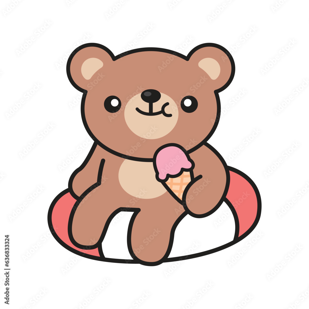 Cute Kawaii Bear Summer with Ice cream using Lifebuoy Cute Kawaii Bear Summer with Ice cream using Lifebuoy