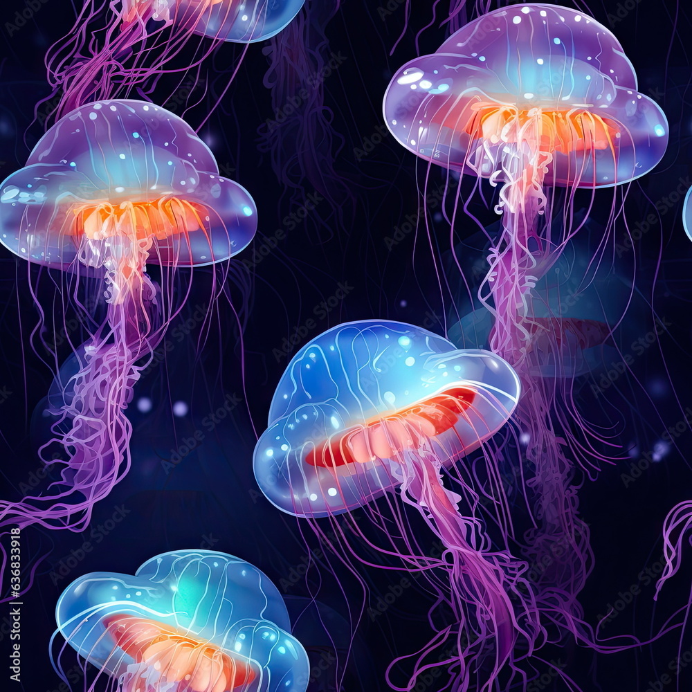 Obraz premium Seamless Pattern of Jellyfish