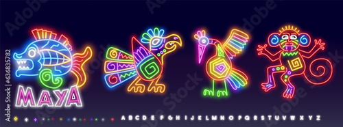 Vector set of monochrome Indian symbols. National ornament of native americans  aztecs  maya  incas.