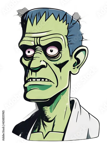 Cartoon Illustrated Portrait Frankensteins Monster Horror Halloween Transparent Background