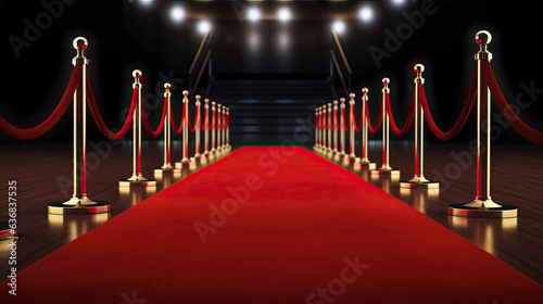 Empty red carpet for celebrities with paparazzi. Award. Generative Ai