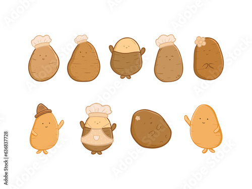 Set cute potato cartoon illustration