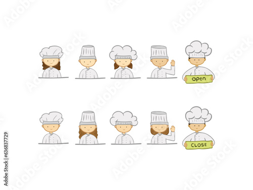 set Cute Chef Cartoon Illustration