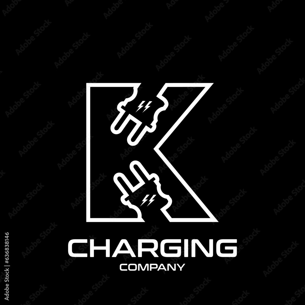 Letter K Electric Plug vector logo template. Technology background. This alphabet is suitable for energy, power, cable, wire, electrical, device, connect. Letter K Electric Plug vector logo template. Technology background. This alphabet is suitable for energy, power, cable, wire, electrical, device, connect.