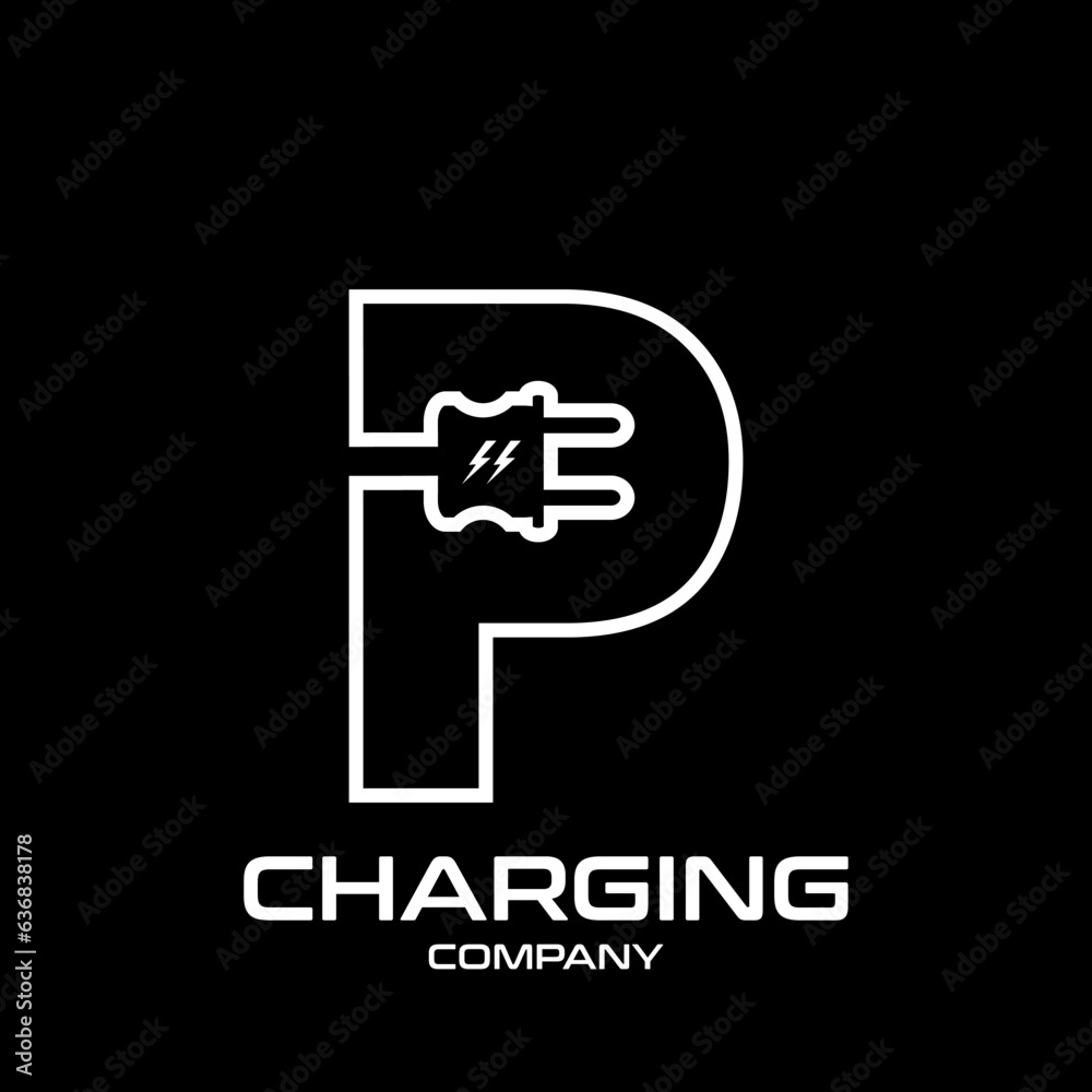 Letter P Electric Plug vector logo template. Technology background. This alphabet is suitable for energy, power, cable, wire, electrical, device, connect. Letter P Electric Plug vector logo template. Technology background. This alphabet is suitable for energy, power, cable, wire, electrical, device, connect.