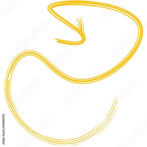 Digital png illustration of twisted yellow hand drawn arrow on transparent background