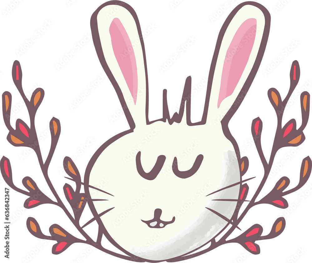 Naklejka premium Digital png illustration of white bunny with plants on transparent background