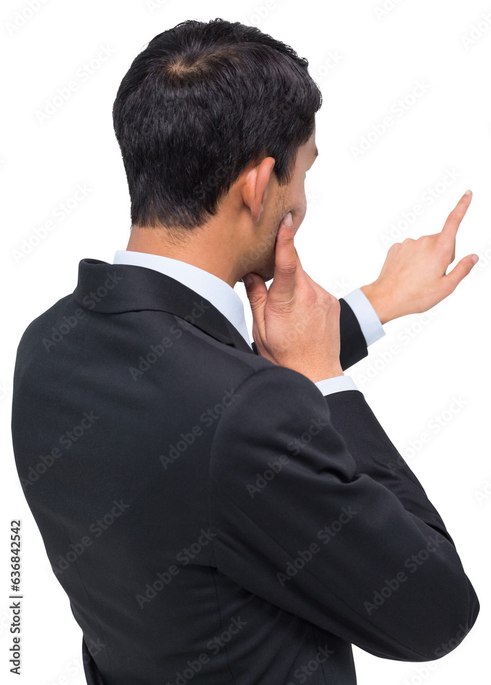 Digital png photo of thoughtful asian businessman on transparent background Digital png photo of thoughtful asian businessman on transparent background