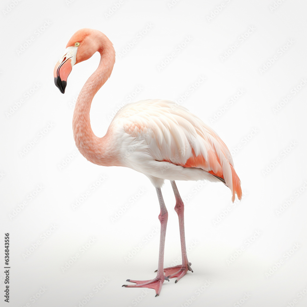 Obraz premium フラミンゴ 白背景 AI生成画像 ジェネレーティブAI