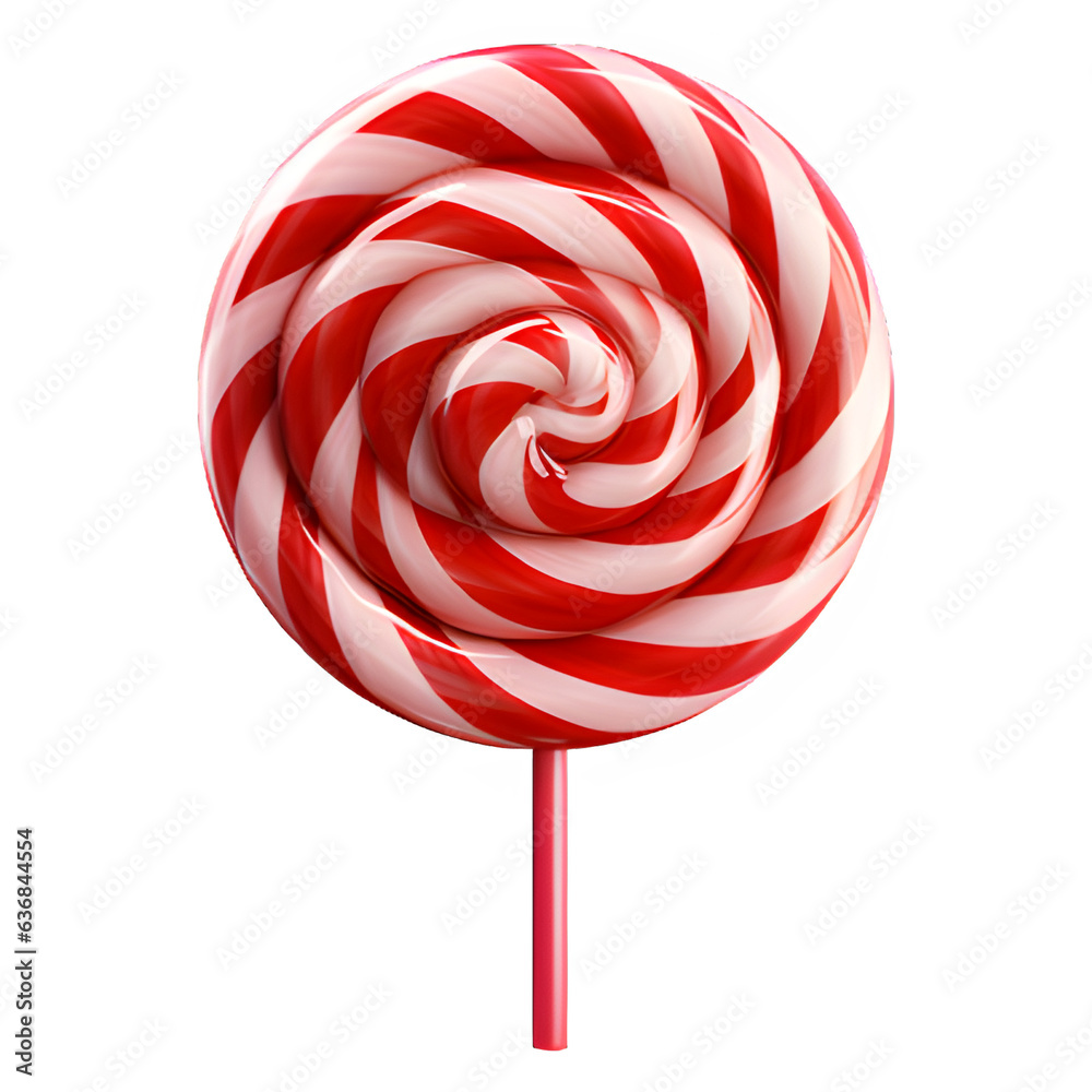 lollipop candy isolated on transparent background ,red and white spiral candy ,generative ai