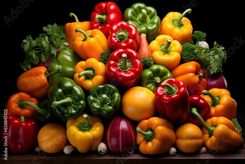 Composition with fresh organic vegetables on black background