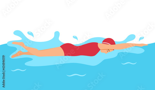 Girl swimmer in swimming pool flat design.