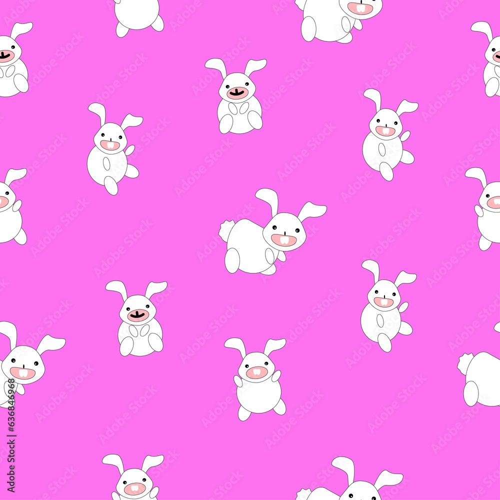 Happy White Rabbit on Pink Background Pattern, Tile