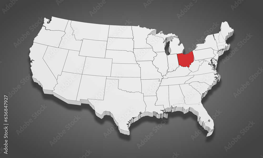 Ohio State Highlighted on the United States of America 3D map. 3D Illustration Ohio State Highlighted on the United States of America 3D map. 3D Illustration