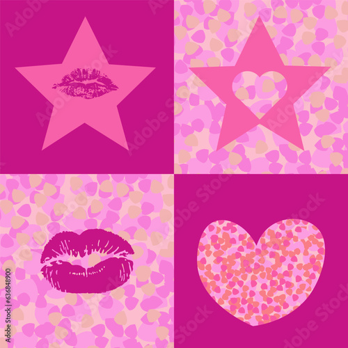Set of vector lips, star, hearts template. Abstract vector design